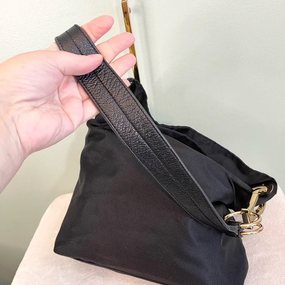 JPK PARIS 75 Women's Black Leather Chunky Hardware Nylon Hobo Shoulder Bag - Picture 9 of 12